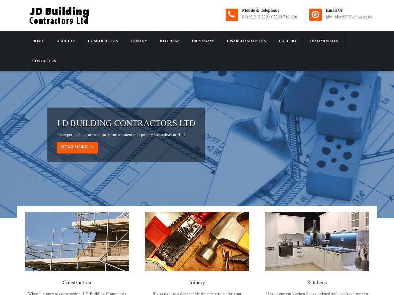 JDBM Building Contractors - Services Website screenshot